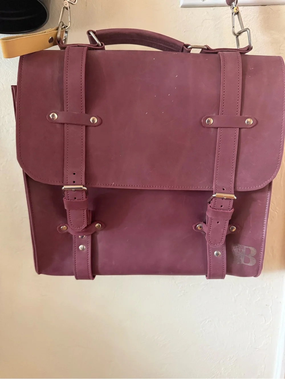 Pikore- Leather computer bag, satchel, crossbody color Plum